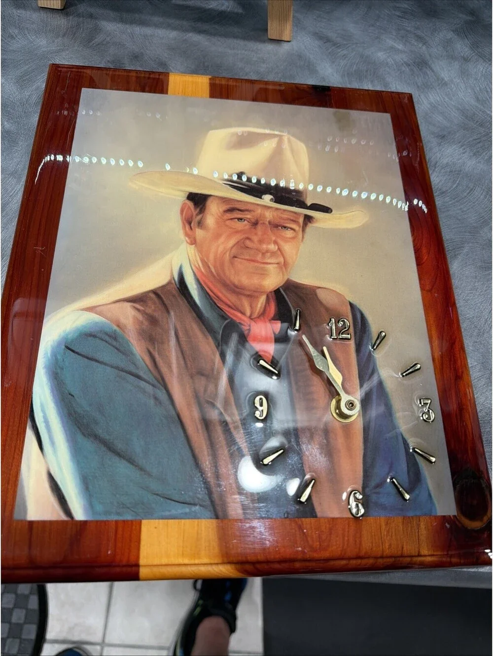 Vintage John Wayne Picture Clock Wall Clock Western Cowboy Working 11x14